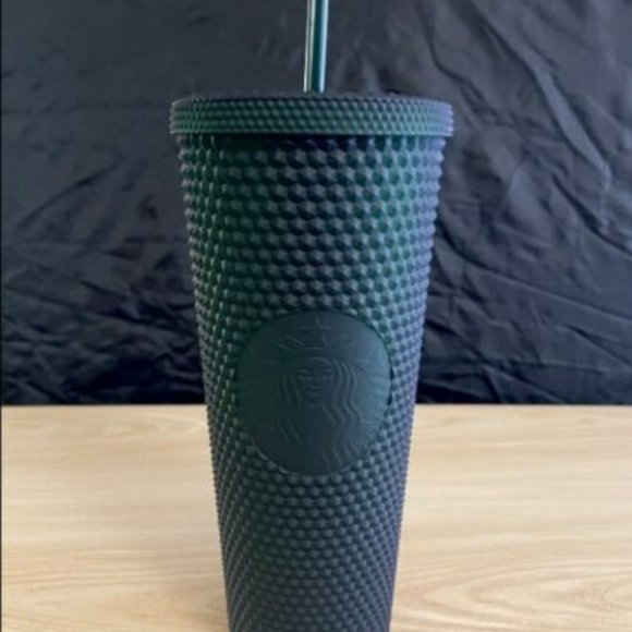 Starbucks 2022 Jelly Tinted Bling Dark Green Studded Cold Cup Tumbler 24oz - Picture 4 of 6